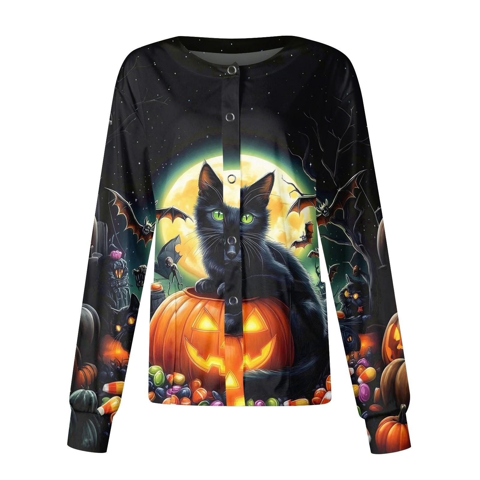 

Женский кардиган с принтом на Хэллоуин, повседневный, с длинными рукавами, на пуговицах, рабочая униформа S оранжевый