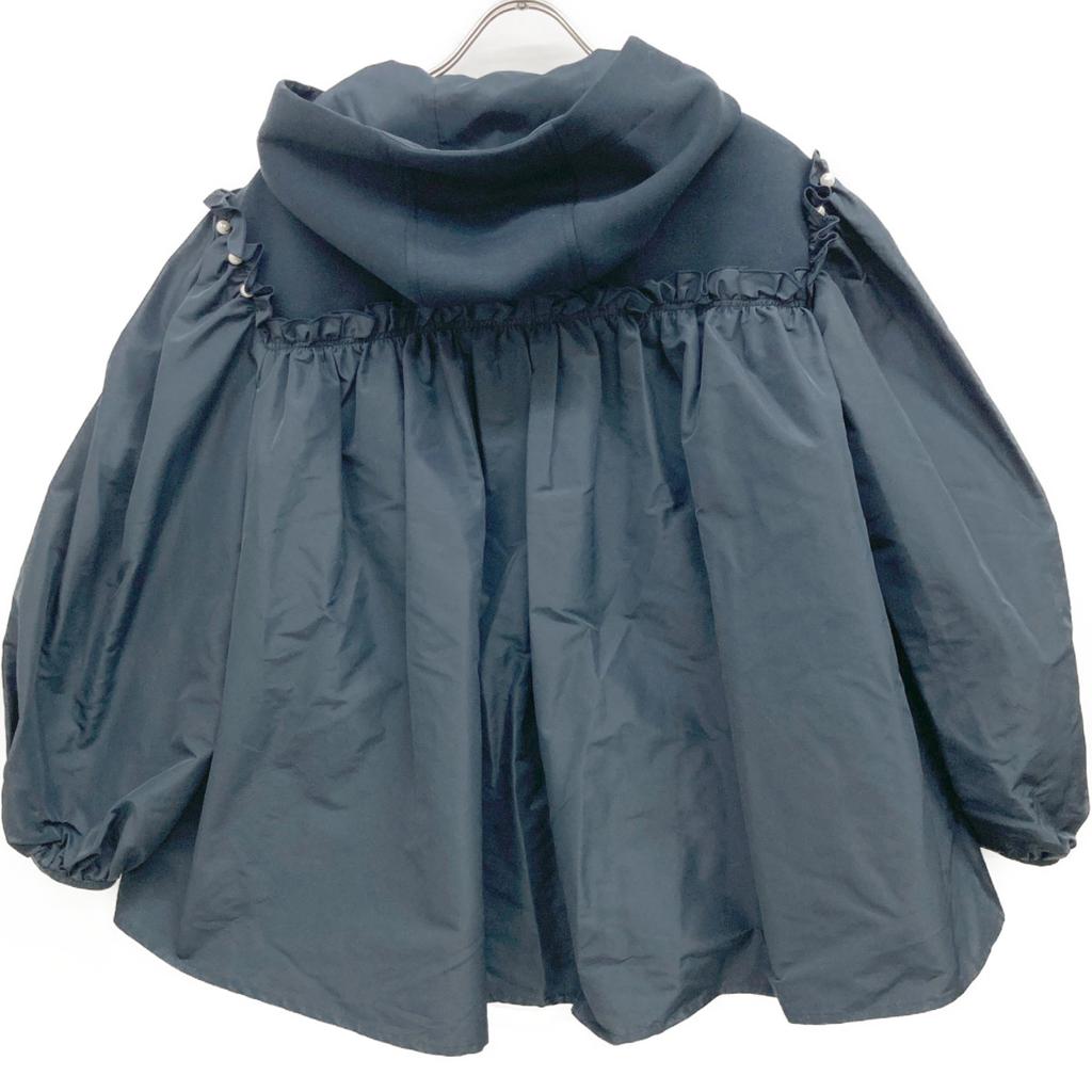 Rene 5417920 Navy Rayon Blend Coated Pearl Contrast Bag Gather Hooded Blouson Jacket 38 NavyUsed