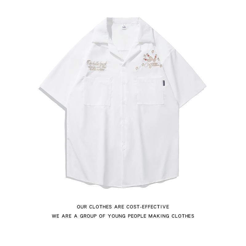 Men's American Retro Hiphop Street Racing Short-Sleeve Summer Shirt - Trendy, Motorcycle-Inspired, Loose, Thin Design