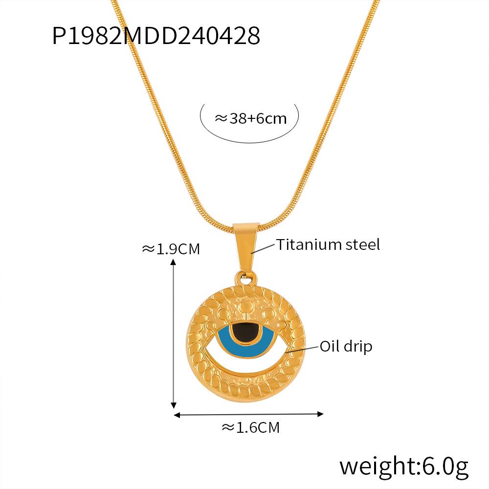 Retro Enamel Eye Titanium Steel Necklace - Round Demon Eye Pendant for Women