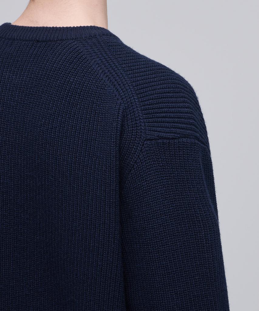 Musinsa Standard Relaxed Ribbed Round Neck Cardigan [Navy]