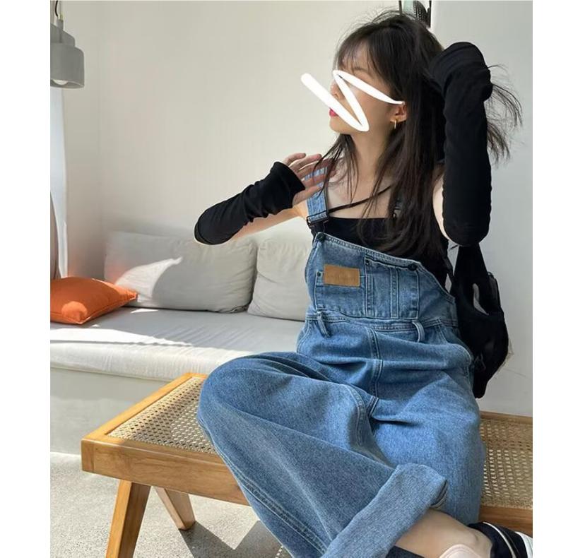 Vintage Denim Overall für Damen Frühling Herbst Lässig Lockerer Overall Damen Gerade Hosen Große Größe Latzhosen