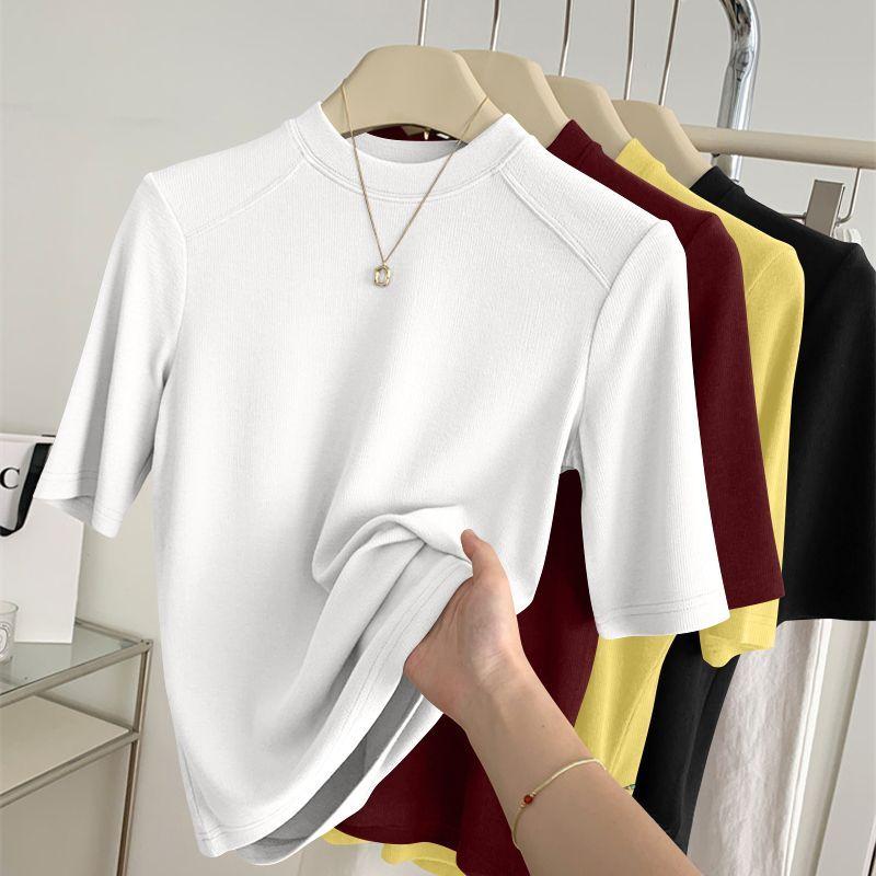 Women Spring Autumnr Mid Sleeve Top Slim Fit New Mock Neck T-shirt