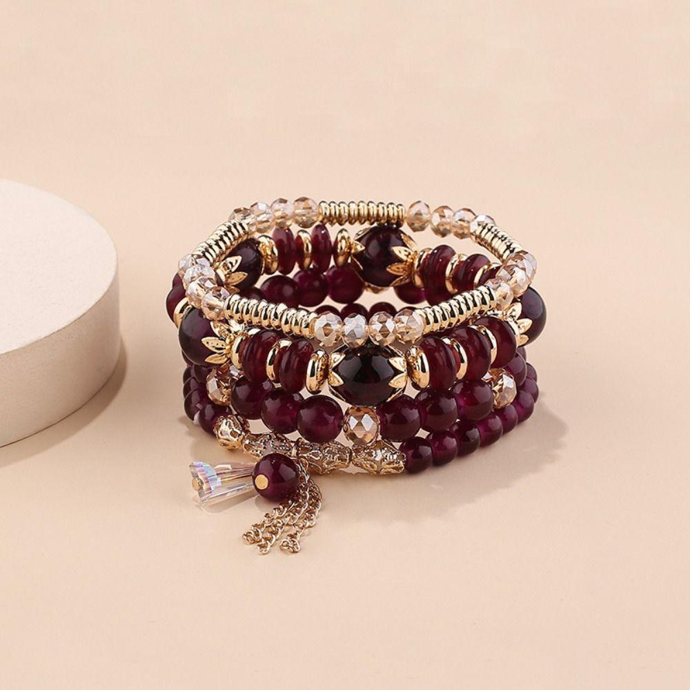 Colorful Glass Bracelets Set Electroplated Crystal Beaded Bracelet  Bohemian Style