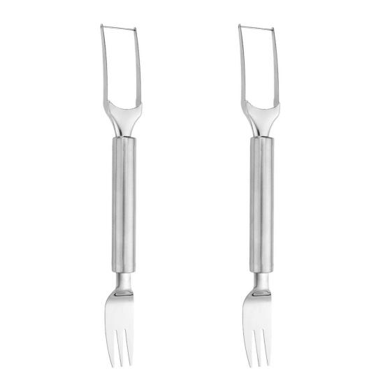 Kráječ na meloun a vidlička Nerezová ocel 2v1 Nástroj na krájení melounu Přenosný Dvouhlavý Kráječ na ovoce na léto Domácí párty Kempování Kuchyně