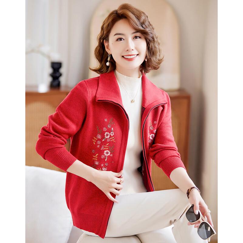 

Вязаный кардиган на молнии с вышивкой в виде цветов для зрелых женщин XL