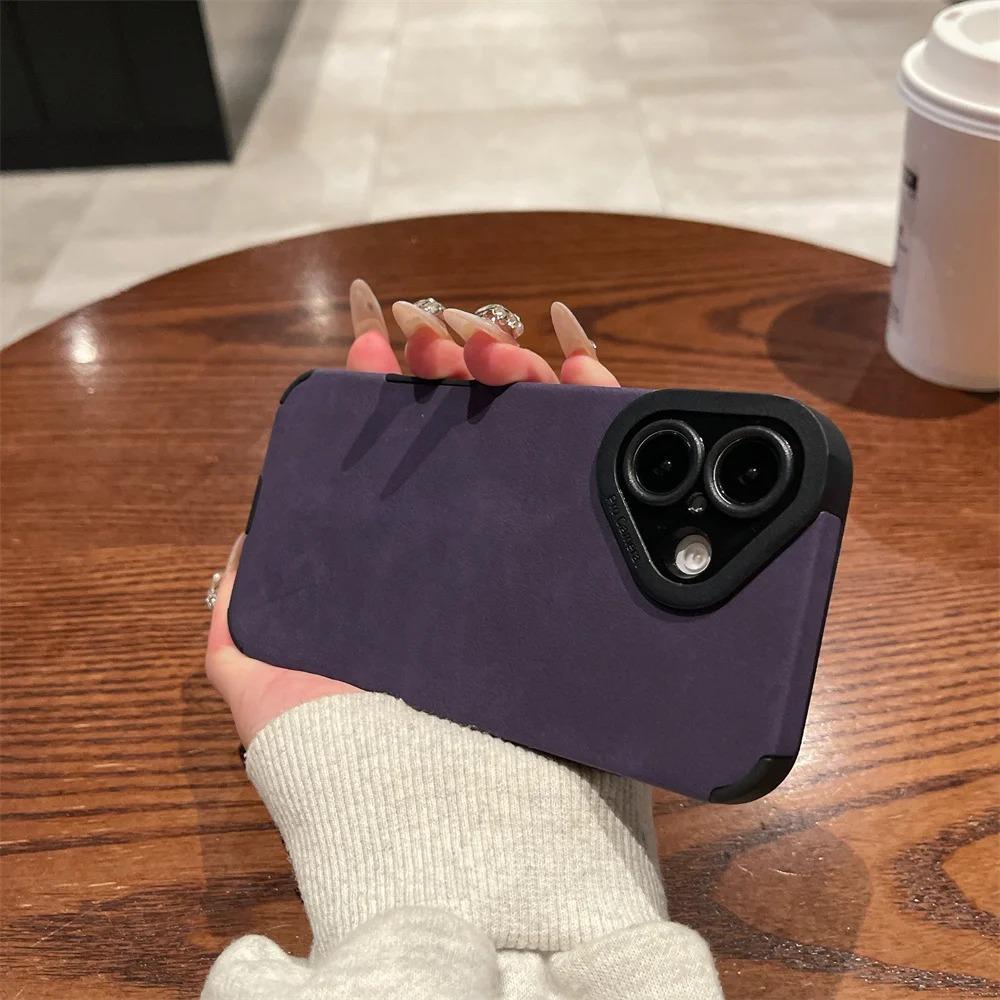 Luxury Matte Soft Leather Phone Case For iPhone 16 15 14 Plus 13 12 11 Pro Max 17Air  Lens Protection Shockproof Silicone Cover