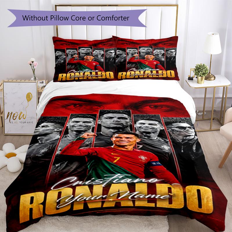 Cristiano Ronaldo Customizable Name Bed Sheet Set Perfect for Study Room Breathable Duvet Cover Custom Room Decor Birthday/Christmas Gift Idea