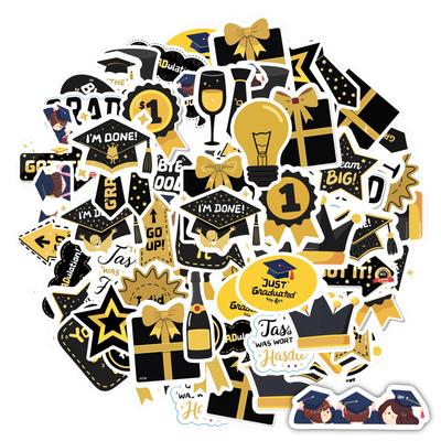 35pcs Festive Graduation Stickers Cartoon Celebration School Supplies Stationery Stickers For Suitcase Fridge Phone Luggage DIY