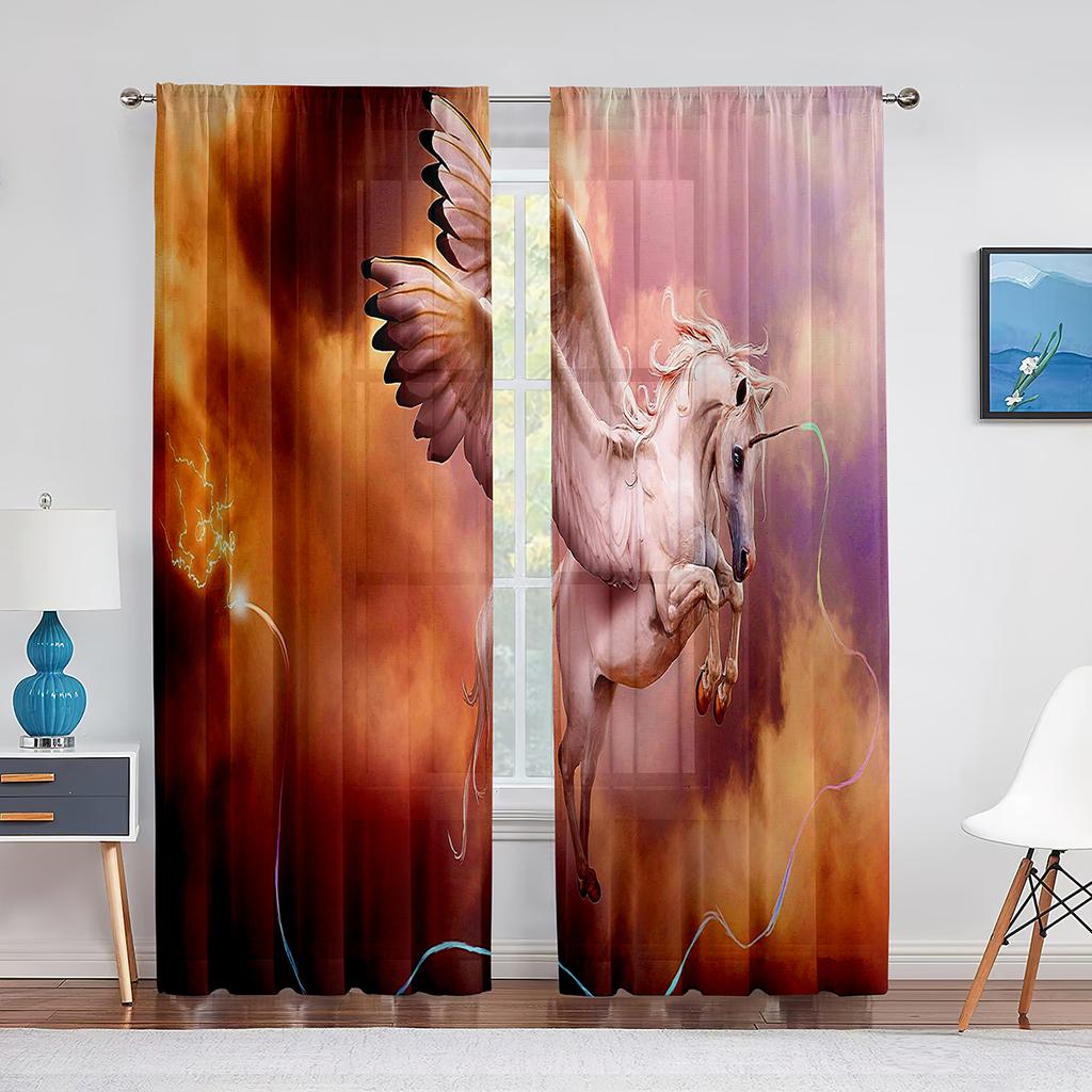 Fantasy Purple Cloud Unicorns Tulle Voile Curtains Bedroom Hotel Home Decor Sheer Curtains for Living Room Chiffon Printed Drape