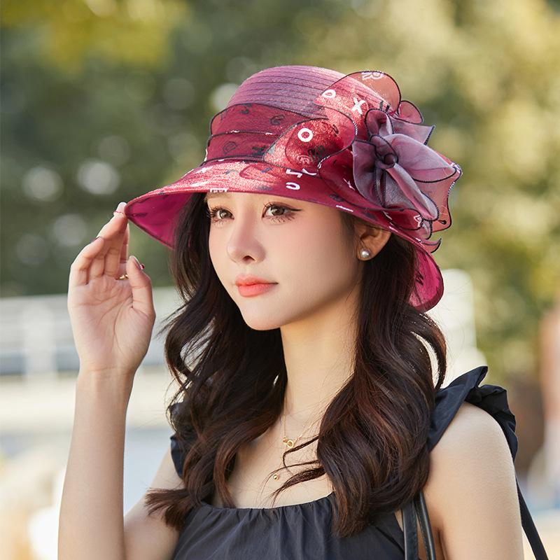 

JYL TS DIY Цветочная шляпа из органзы Защита от солнца Дышащая Прозрачная ткань winered_ грушевый