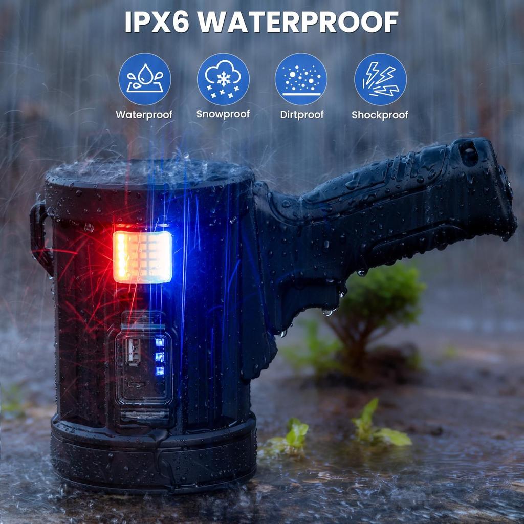 BERCOL Rechargeable Spotlight,2000000 LM Super Bright Handheld Spot Light LED Flashlight High Powered Spotlight Large Searchlight Outdoor with Solar
