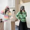 2025 Japanese Petal Style Oversized Gradient Knit Top - Colorful Striped Long Sleeve Outerwear