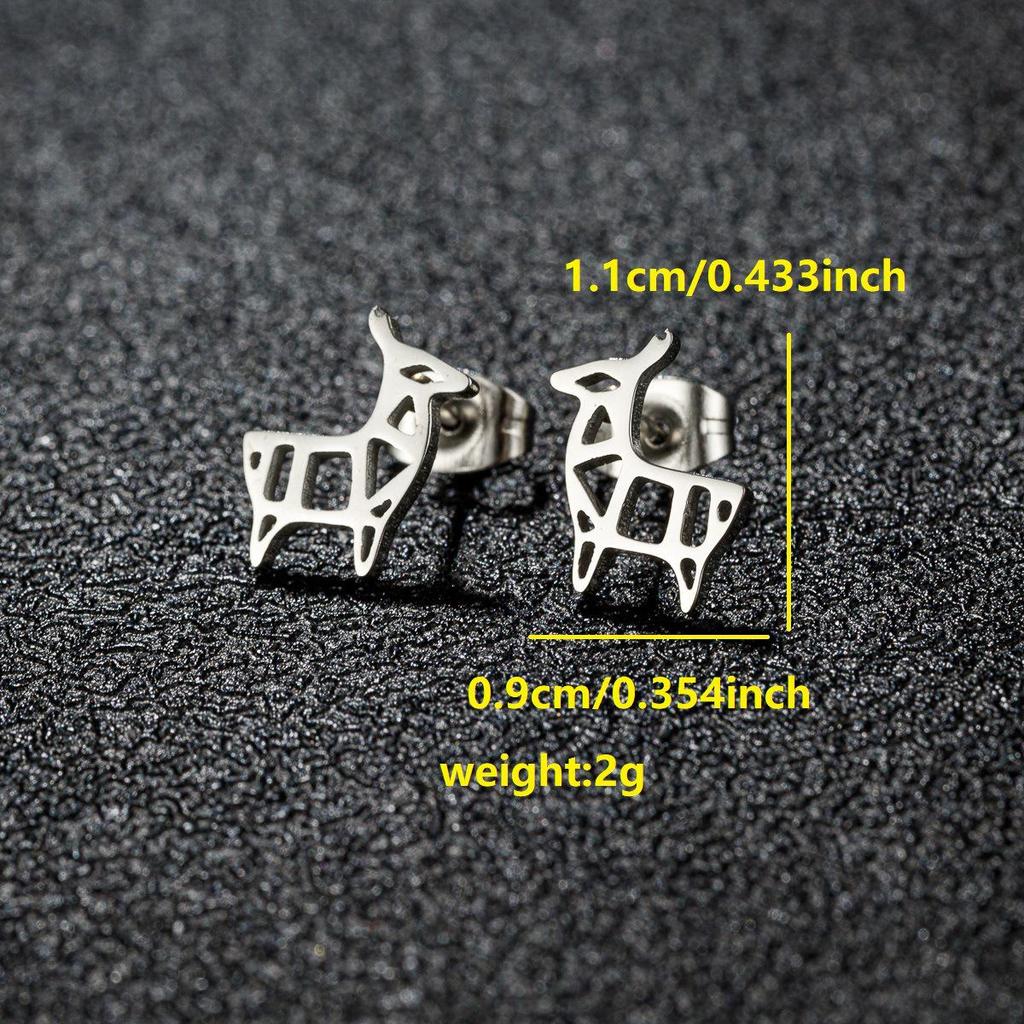 Deer Stud Earrings: Simple Christmas Reindeer Design, Cute Korean Style Stainless Steel Accessories