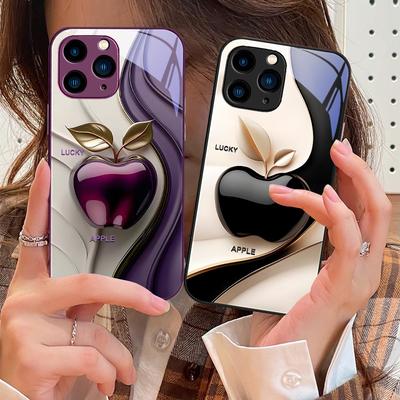 Happy Black Apple For IPhone 16e 16 E 16ProMax 15 Pro Max 14 13 12 Mini 11 XS Max XR 7 8 Plu SE 2022 Tempered Glass Phone Case