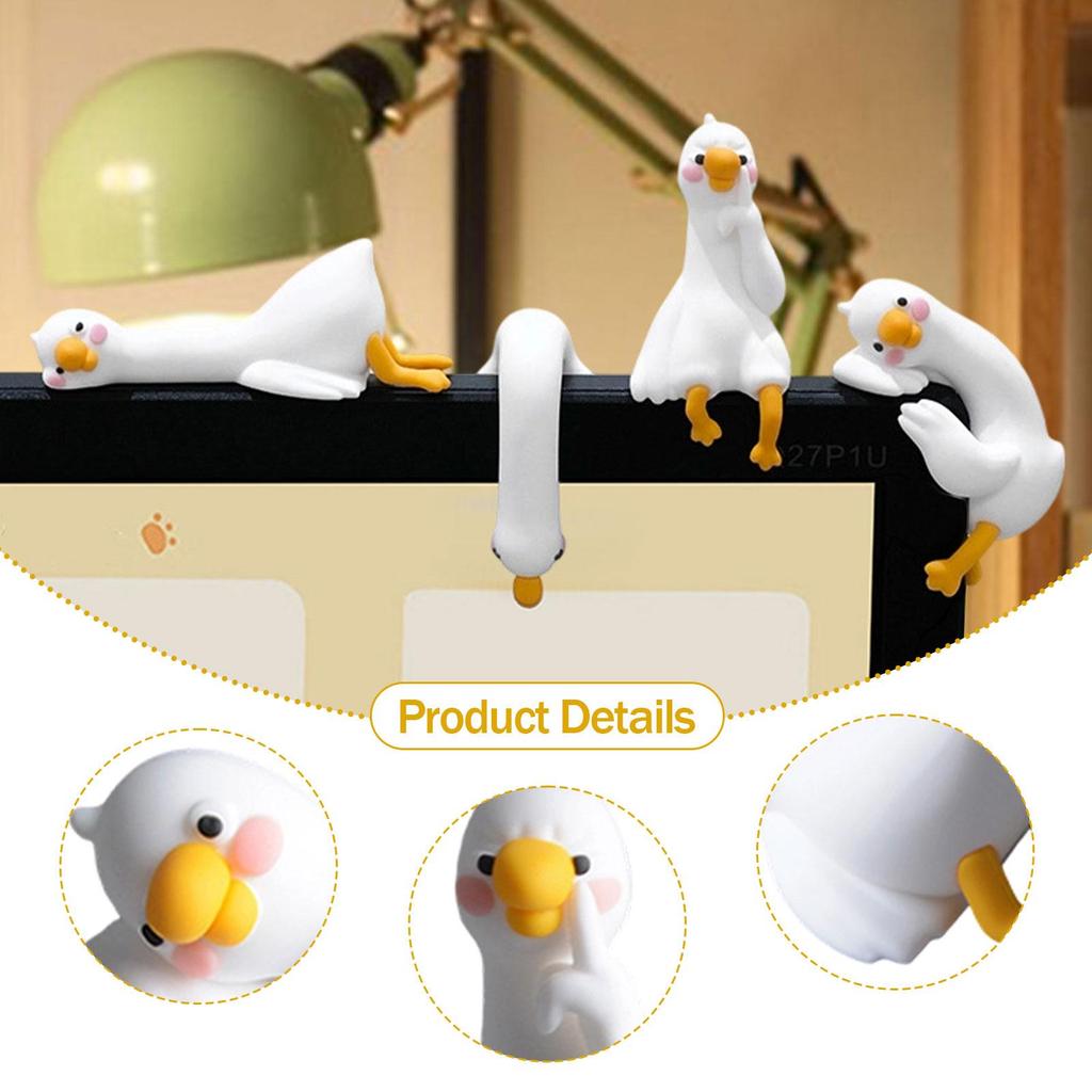 4Pcs 3D Craft Figurine Computer Monitor Decors Desk Home Small Goose Statues Small Goose Statues TV Monitor Desk Table Shelf