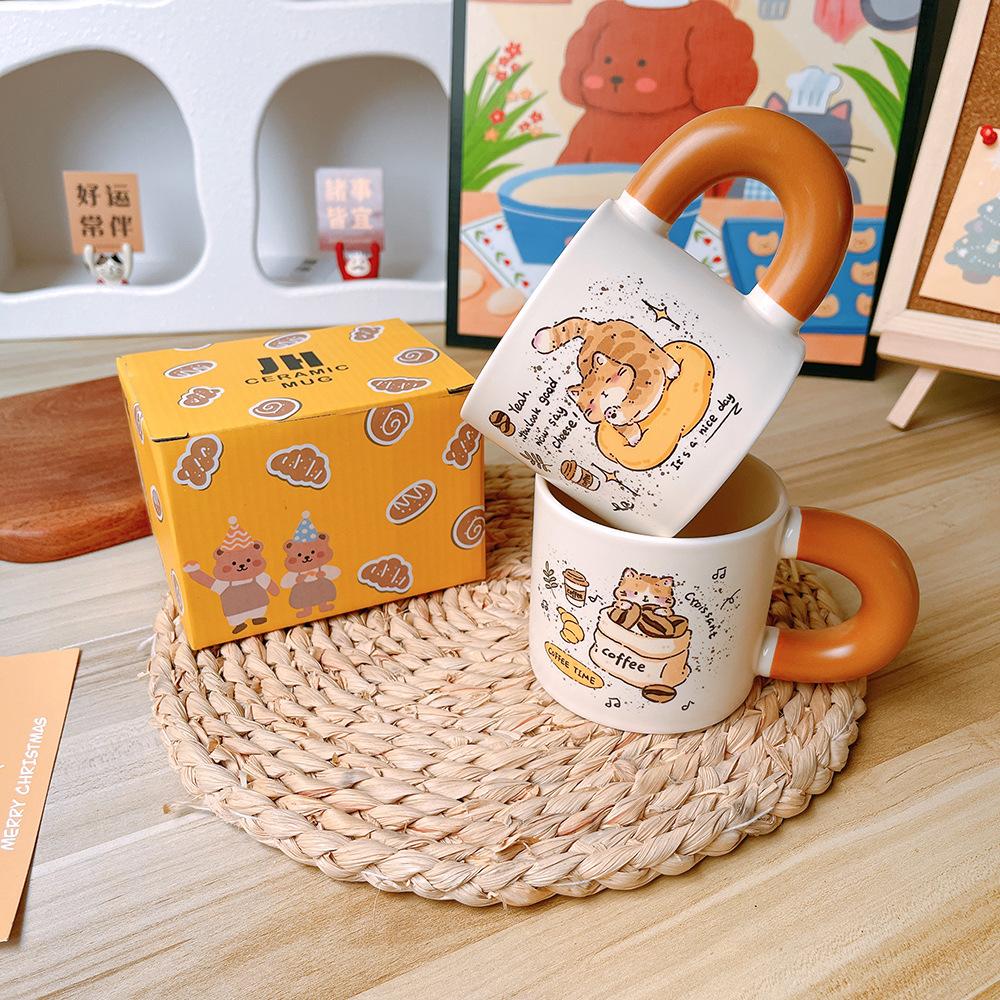 Cute Cartoon Sesame Cat Hakimi Underglaze Colored Ceramic Cup Mug Breakfast Cup Coffee Cup Gift