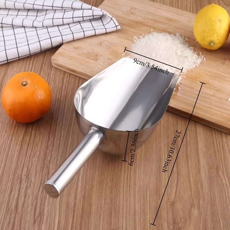 1pc Ice Scoop Stainless Steel Multiuse Scoop for Flour Rice Tea Popcorn Feed Nuts Commercial Kitchen Gadget