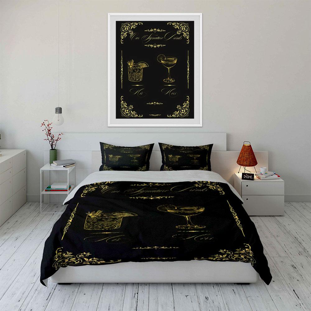 "Golden Cocktail Elegance Vibes" Bedding sets Duvet covers Pillowcases(1* Duvet Cover 2* Pillowcases without duvet insert)