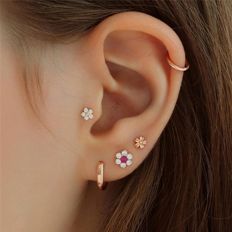S925 Sterling Silver Fun Cute Alien Bear Earrings Piercing Thread Piercing Ear Bone Stud Earrings Trinkets