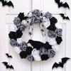 Black and White Rose Crow Front Door Wreath Halloween Decorative Wreath For Home Party Festival Porch Decoration