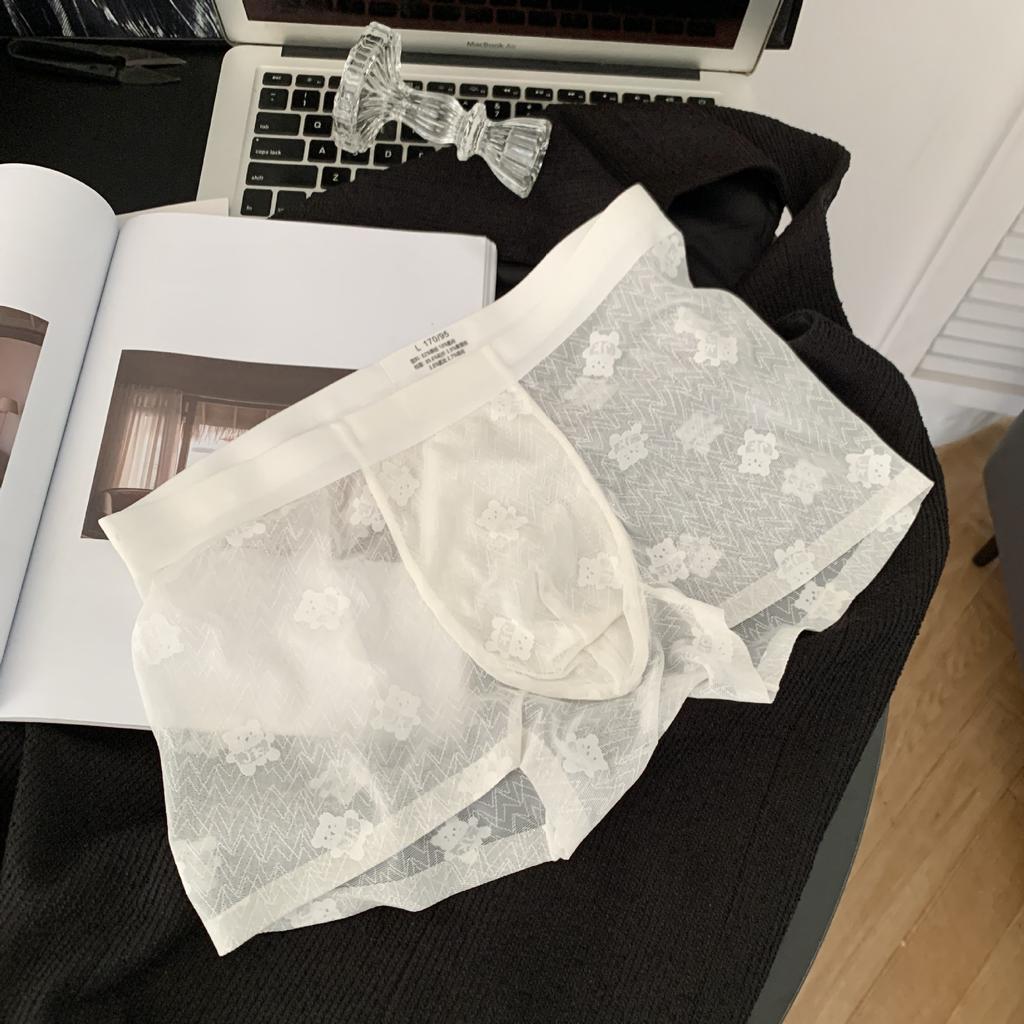 Men's Summer Vintage Brown Bear Jacquard Lace 10A Antibacterial Camellia Fragrance Flat Angle Underwear