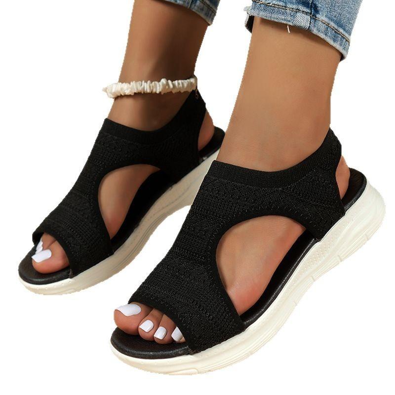 Summer Women's Thick-soled Fish Mouth Sandals Large Size Fly-woven Mesh Breathable Fish Mouth Thick-soled Sandals