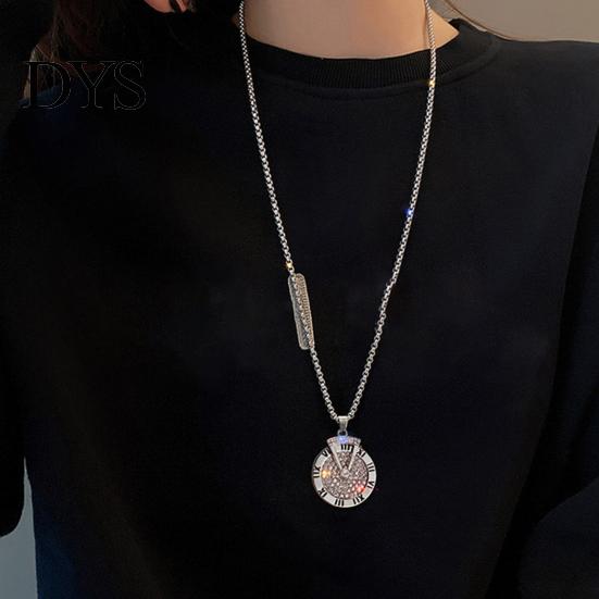 Pendant Necklace Sweater Rotatable Hip Hop Hypoallergenic Gift Fashion Jewelry Men Women Roman Numerals Clock Long Chain for Party