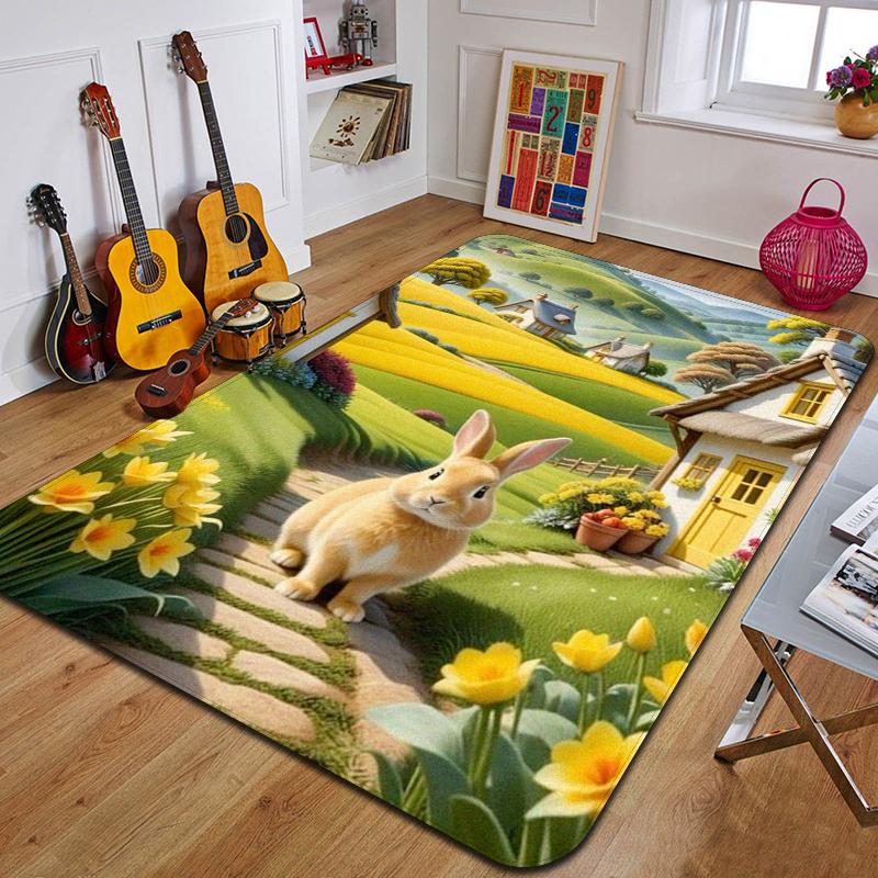 C-Cartoon Rabbit Printed Carpet Fashion Yoga Mat Non-Slip Carpet Bedroom Decoration Outdoor Carpet Bedroom Birthday Gift