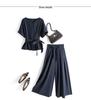 2023 Sommer Neu Elastischer Bund Weitbeiniger Rock Hose mit Bluse Zweiteiliges Set - Stil 9286