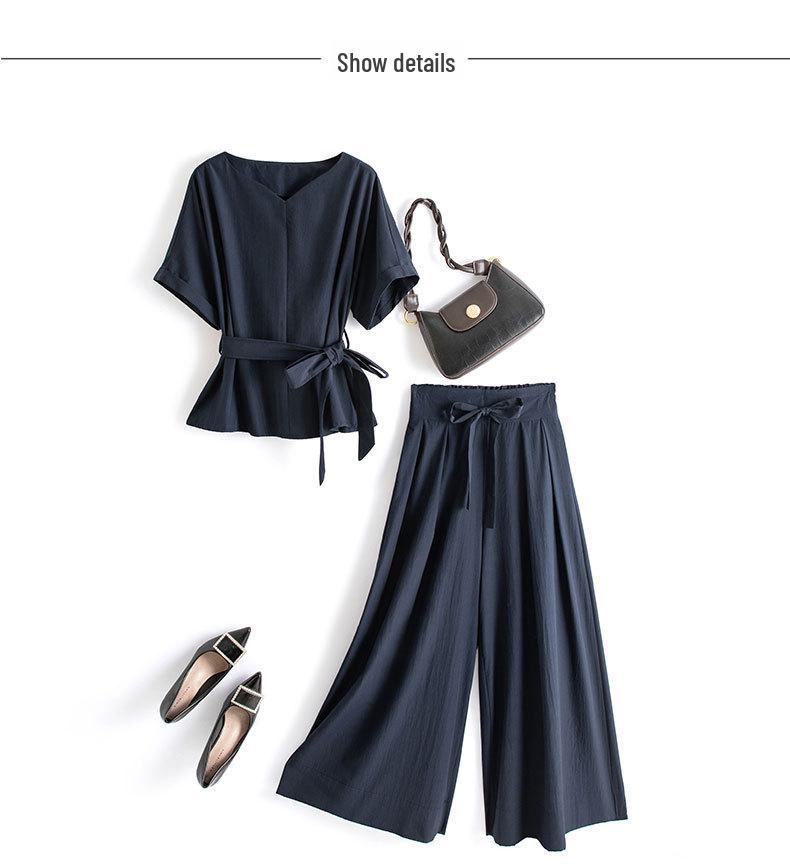 2023 Léto Nové Elastický Pas Široké Kalhoty Sukně s Halenkou Dvoudílný Set - Styl 9286