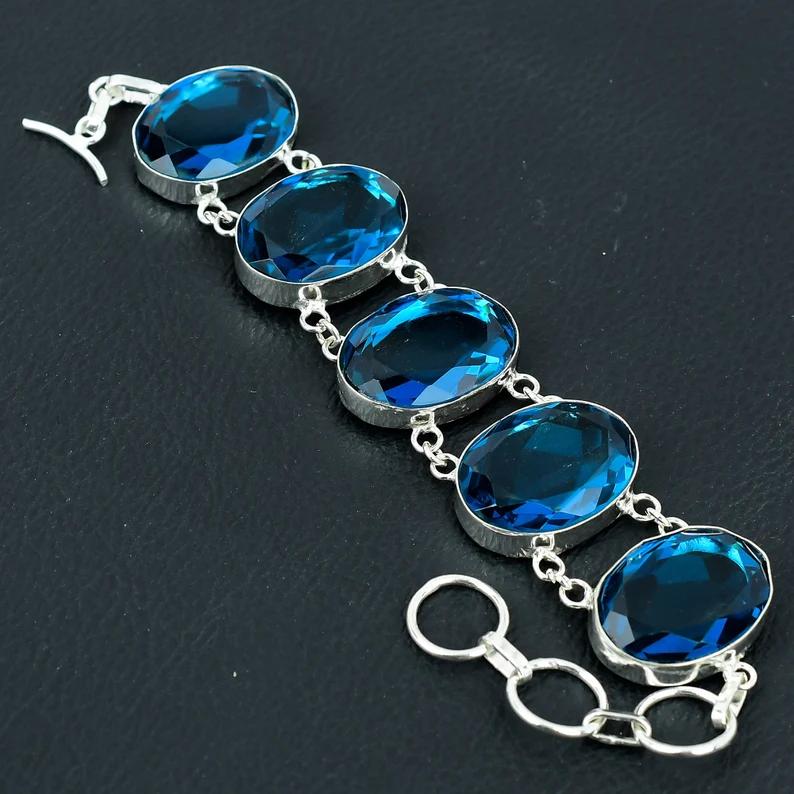 

Подарочный ювелирный браслет из стерлингового серебра 925 пробы с лондонским голубым топазом 7–8 дюймов