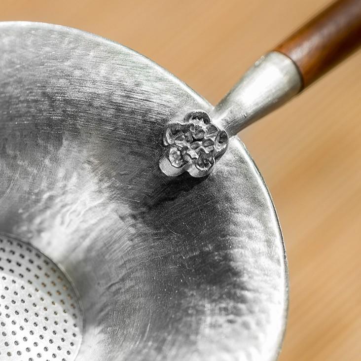 Handcrafted Hammered Pure Tin Tea Strainer with Wooden Handle and Filter Mesh Kung Fu Tea Accessories