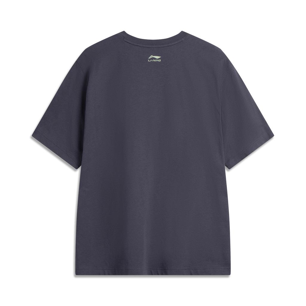Li Ning Sports Lifestyle Series Fashion Print Round Neck Loose Short Sleeve T-Shirt Unisex Tops Deep-Purple Gray AHSV277-4