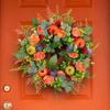 Fall Wreath for Front Door 16 Inch Autumn Artificial Wreath with Pumpkin Peony Flower for Harvest Thanksgiving Farmhouse Decor