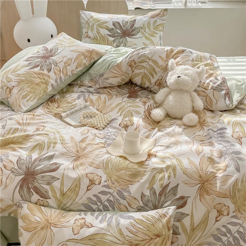Sleep Grid Cotton Cartoon Printed Student Dormitory 3-Piece Set Home 4-Piece Set