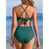 CHARMLEAKS Damskie bikini z falbanką, żebrowane, dwuczęściowe, kostiumy kąpielowe z dekoltem w serek i wysokim stanem