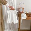 INS Korean Style Baby Girl Waffle Lace Romper - Short Sleeve Hooded Crawling Suit for Summer Newborns