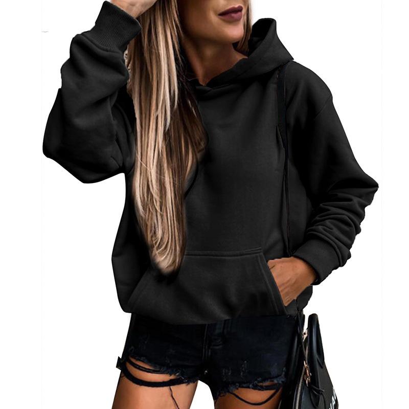 Autumn Winter Women's Fleece Lined Hoodie, Oversized Pullover with Long Sleeves and Solid Color Design, Cozy Warm Sweatshirt for Casual Wear