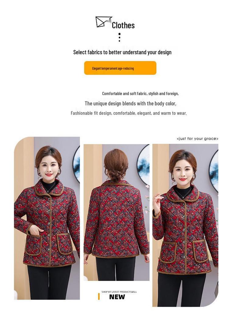 Mom's Winter Coat: Floral Print, Fleece-Lined Quilted Jacket for Mid-aged & Elderly Women - 2025
