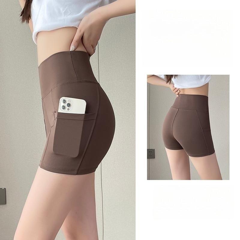 Women's High Waisted Slimming Yoga Shorts Built-in Pockets Tight Fitting Bottom Safety Pants Shark Pants Sports Fitness Shorts With Pocket