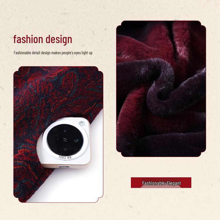 Elderly Women's Velvet Wool Coat: Thickened Winter Tang Suit