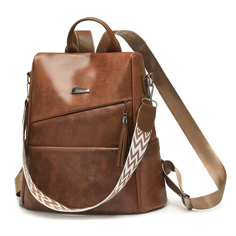 PU Backpack Women's Large Capacity Tassel Backpack Lightweight Multi-function Shoulder Bag