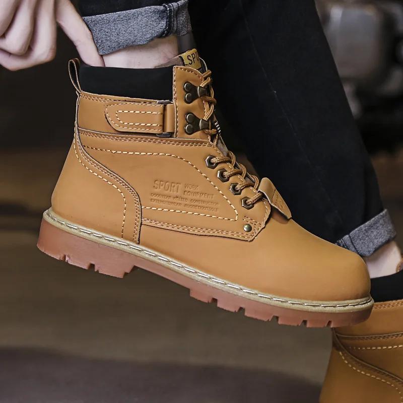 

Мужские ботинки осень-зима теплые зимние ботинки мужская повседневная обувь высококачественные плюшевые уличные рабочие кроссовки кожаные ботильоны для мужчин 6