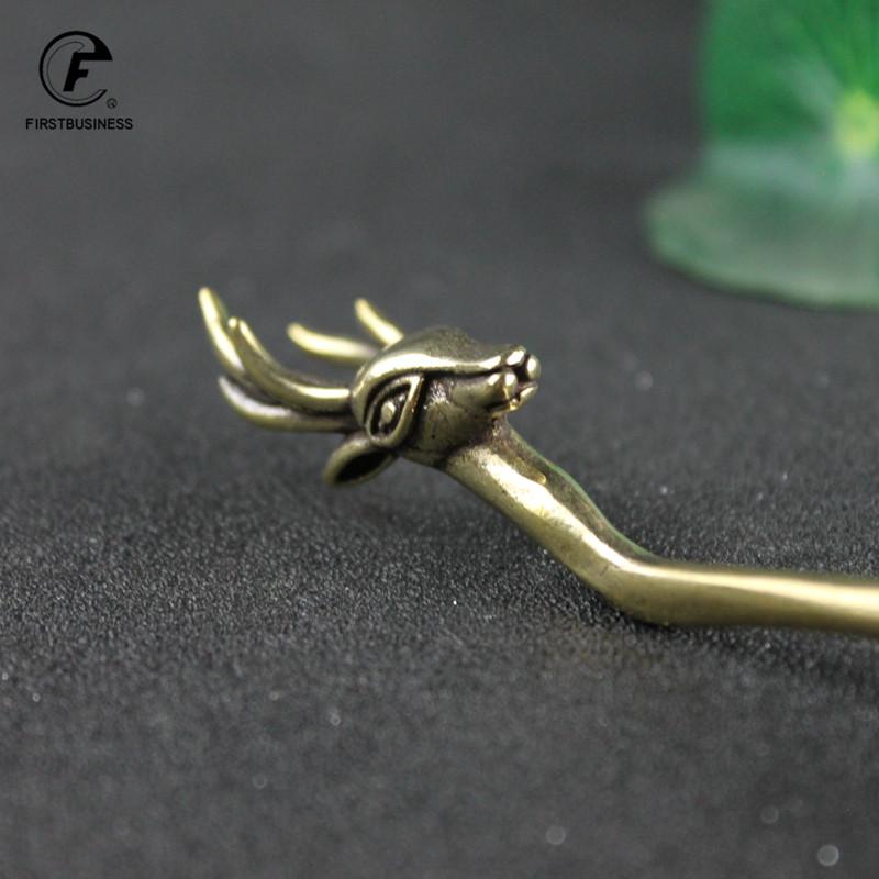 NEWEST Tea Scoops Shovel Brass Copper Deer Head Coffee Black Tea Spoon Powder Teaspoon Teaware Tea Ceremony Ice Cream