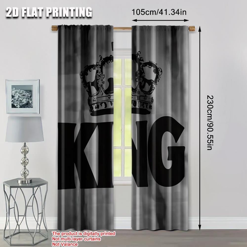 Set Of 2 Spring Summer Curtains King Crown Word Art Digital Print Drapes Versatile Polyester Decorations Home Ldeal Living Curtain
