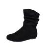 Pleated Pile Boots Women's Winter Suede Large Size Round Head Retro Medium Boots