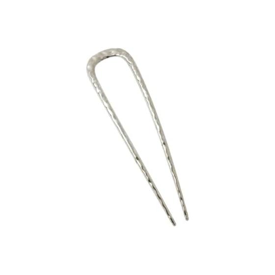 VINGTAINE Hammered Metal Double-Prong Hair Stick Comb for Easy Updos - Casual Chic Hair Accessory (Silver)