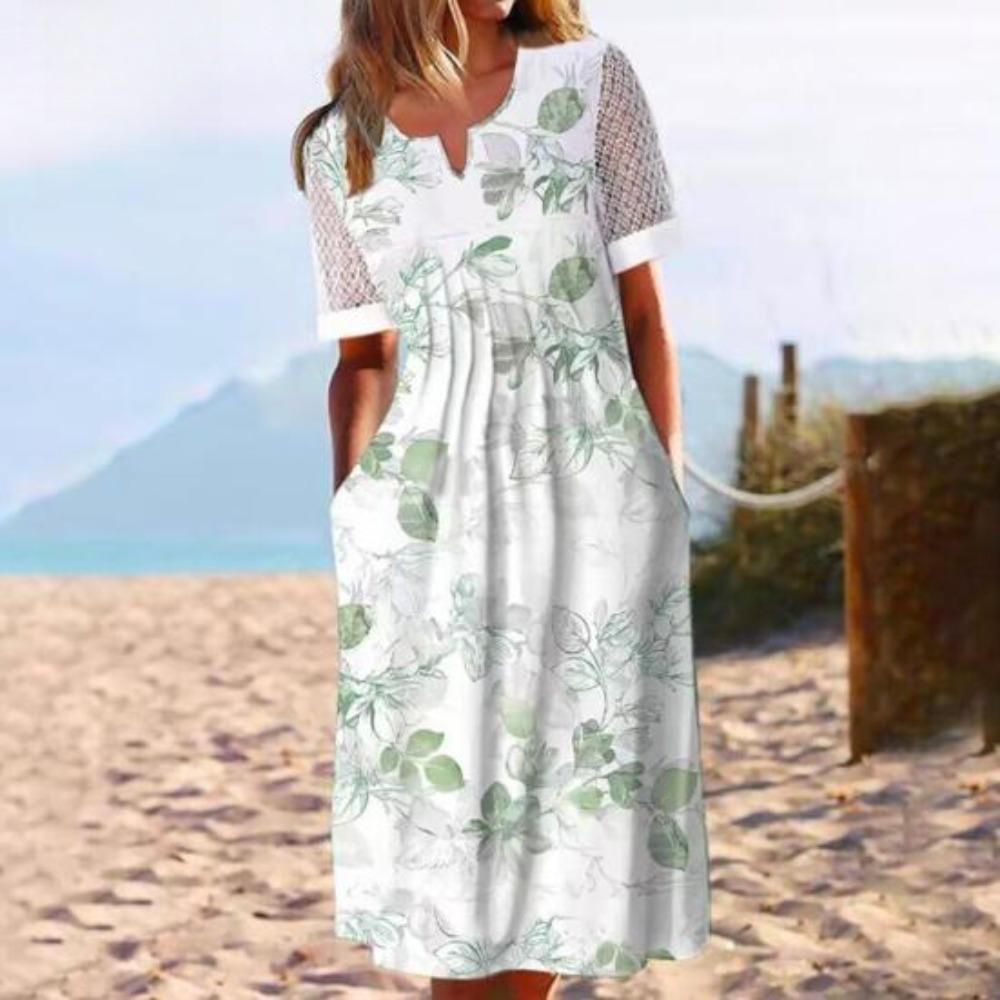 Summer Dress with Pockets Anti-Pilling Popular Floral Print Cocktail Tunic Long Streetwear Dressy Outfits