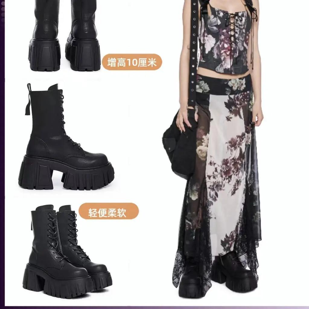 Fashion 2025 New Women Super High 10cm Shoes Woman Thick-Soled British Style Punk Fashion Platform Thigh High Boots Chunky Heel Pumps